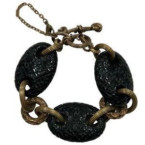 Stephen Dweck Bronze Metal Engraved Black Onyx Bracelet